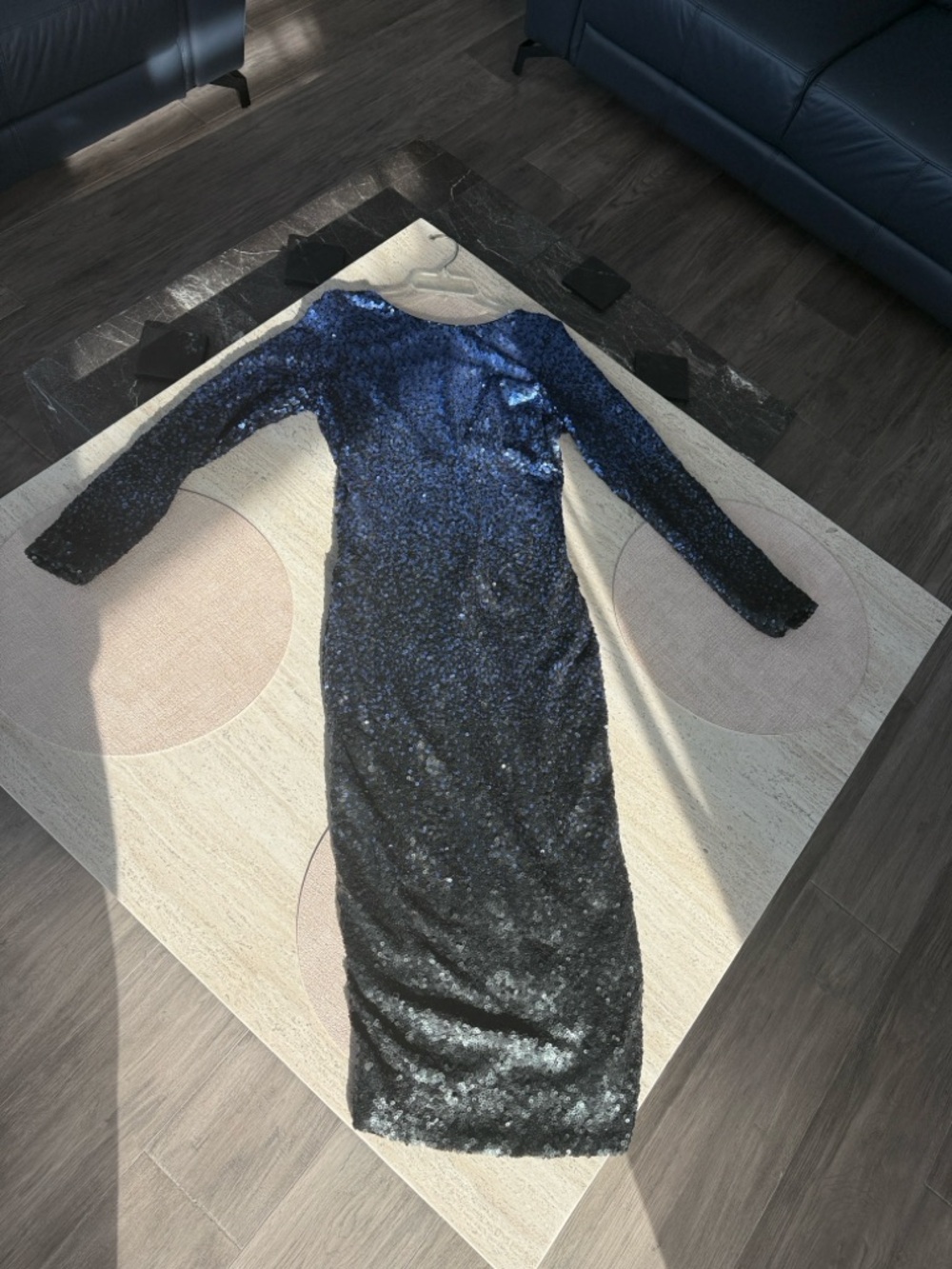 Dress the  Population Sequin Long-Sleeve Midi Dress - Blue
